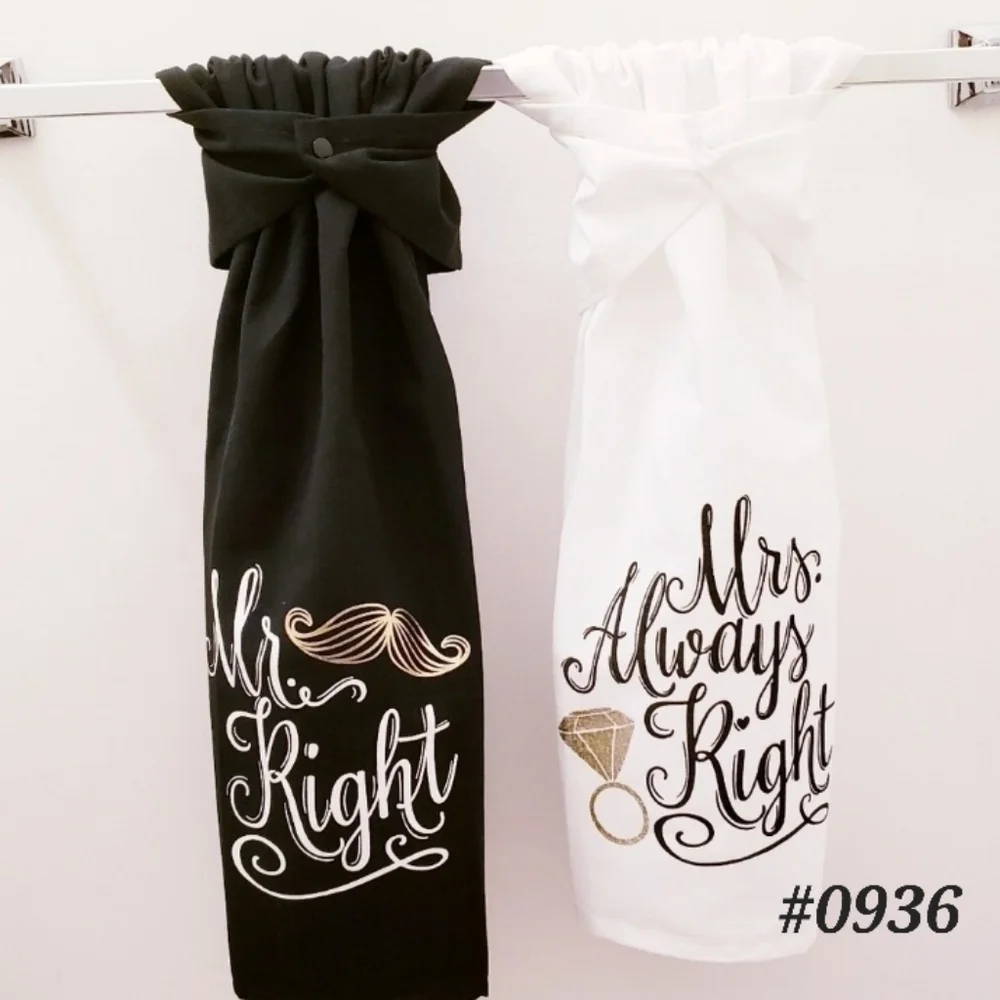 🆒️NEW! Mr & Mrs Hang'N'Snap Hand Towels Set 🤍Gold plastic snaps